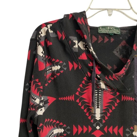 Lauren Ralph Lauren Active Hoodie Women Size M-L Aztec Thermal Sweatshirt Cotton - Picture 3 of 12